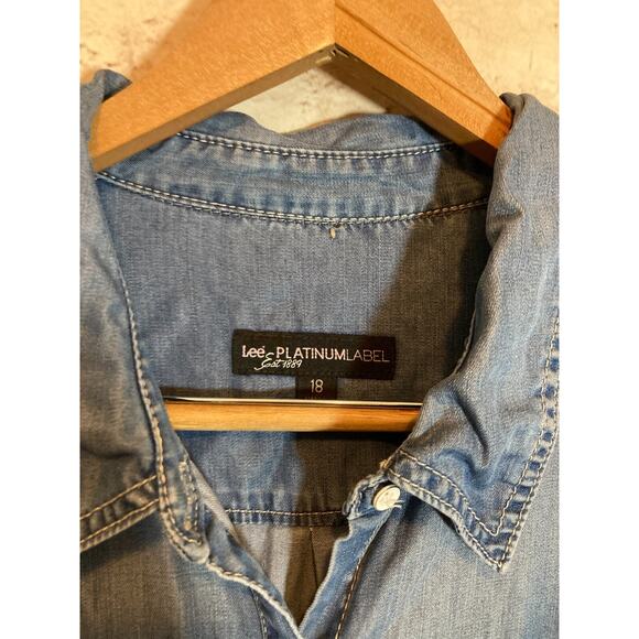 Lee‎ Platinum Label Shirt Dress Womens 18 Chambray Blue Full Button Front Midi - Picture 5 of 16